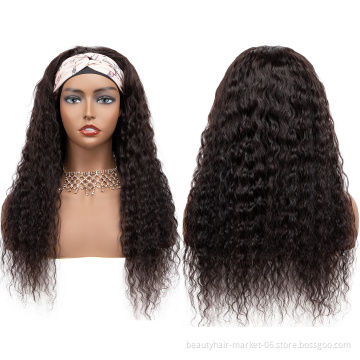 Brown Headband Wig Headband Wig Curly Human Hair Wigs For Black Women